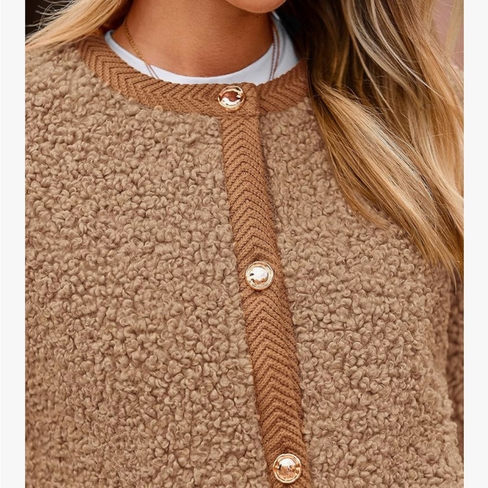 NWT Faux Fur Fall Fuzzy Fleece Button up Shearling Cropped Jackets Coat Small - Picture 4 of 6